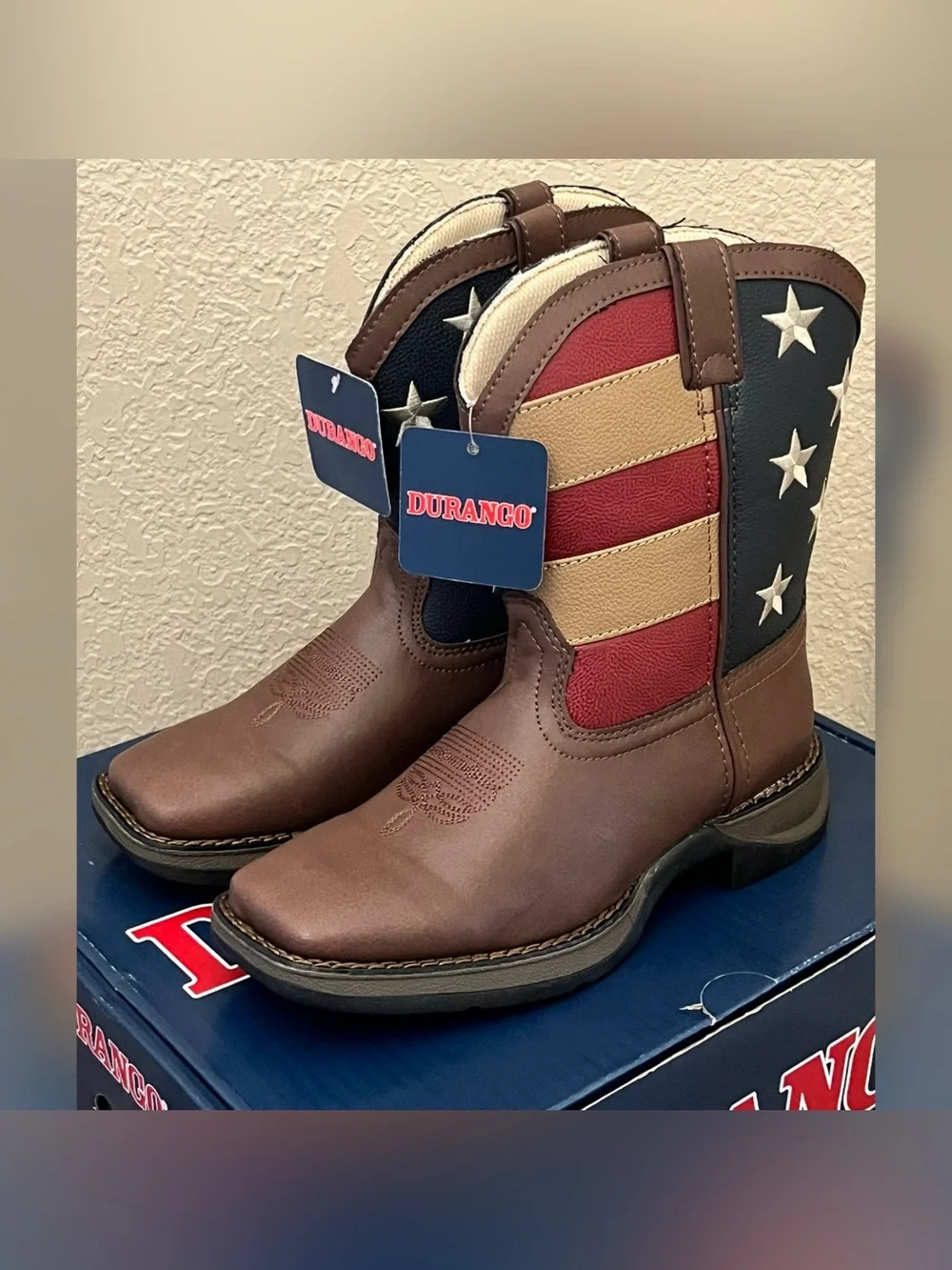 Durango Boys American Flag Western Square Boots Boy Size-2.5